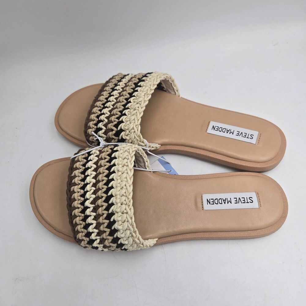 Steve Madden Women's Crochet Sandal Size 9 Multi Natural Boho New With Box Slide